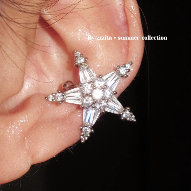 合金合成锆石耳饰 Flash Star·爆闪五角星～无耳洞闪钻五角星耳夹