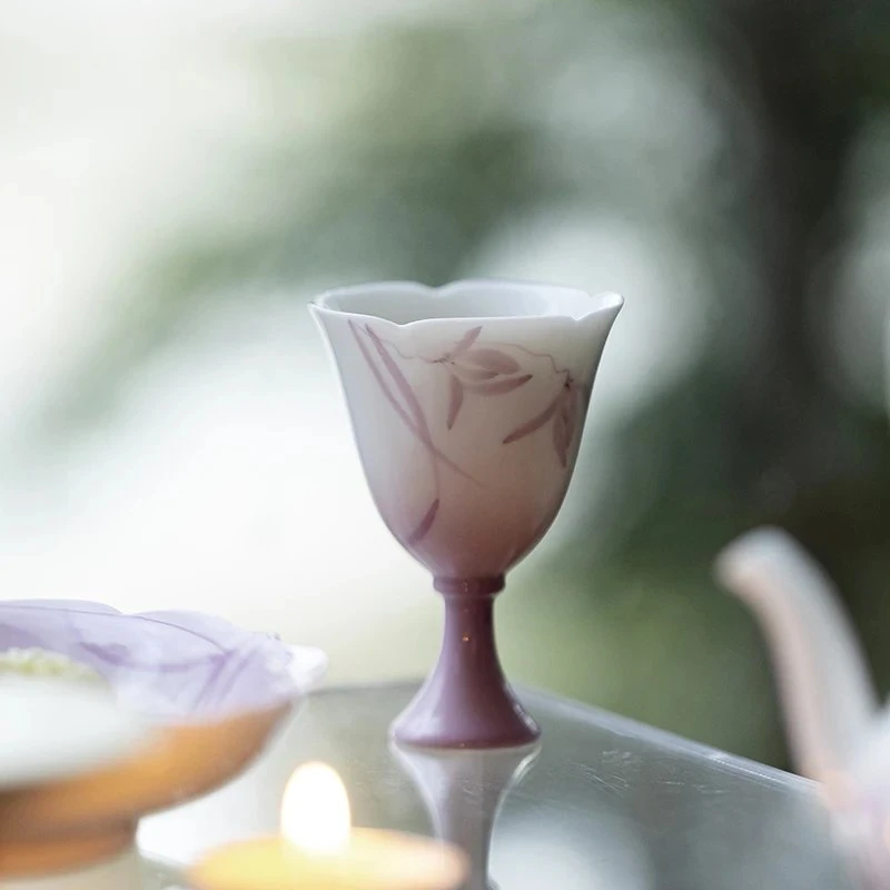 【高足茶杯】幻紫兰吟-挽清风花口 高足茶杯