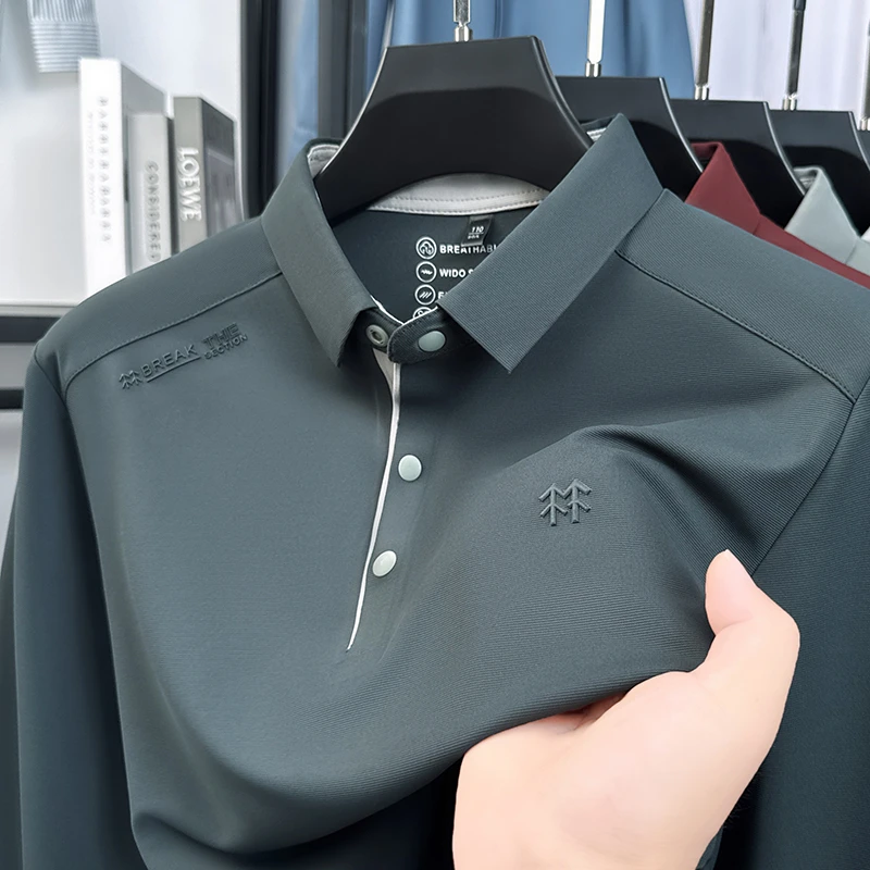 【奥莱撤柜】两棵树！暗扣款全无痕翻领男士春秋新款长袖Polo衫上衣