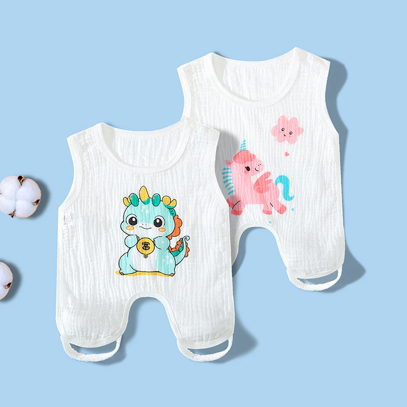 新生婴儿泡泡纱布半背衣男女宝宝夏季薄款连腿肚兜肩开防着凉护肚