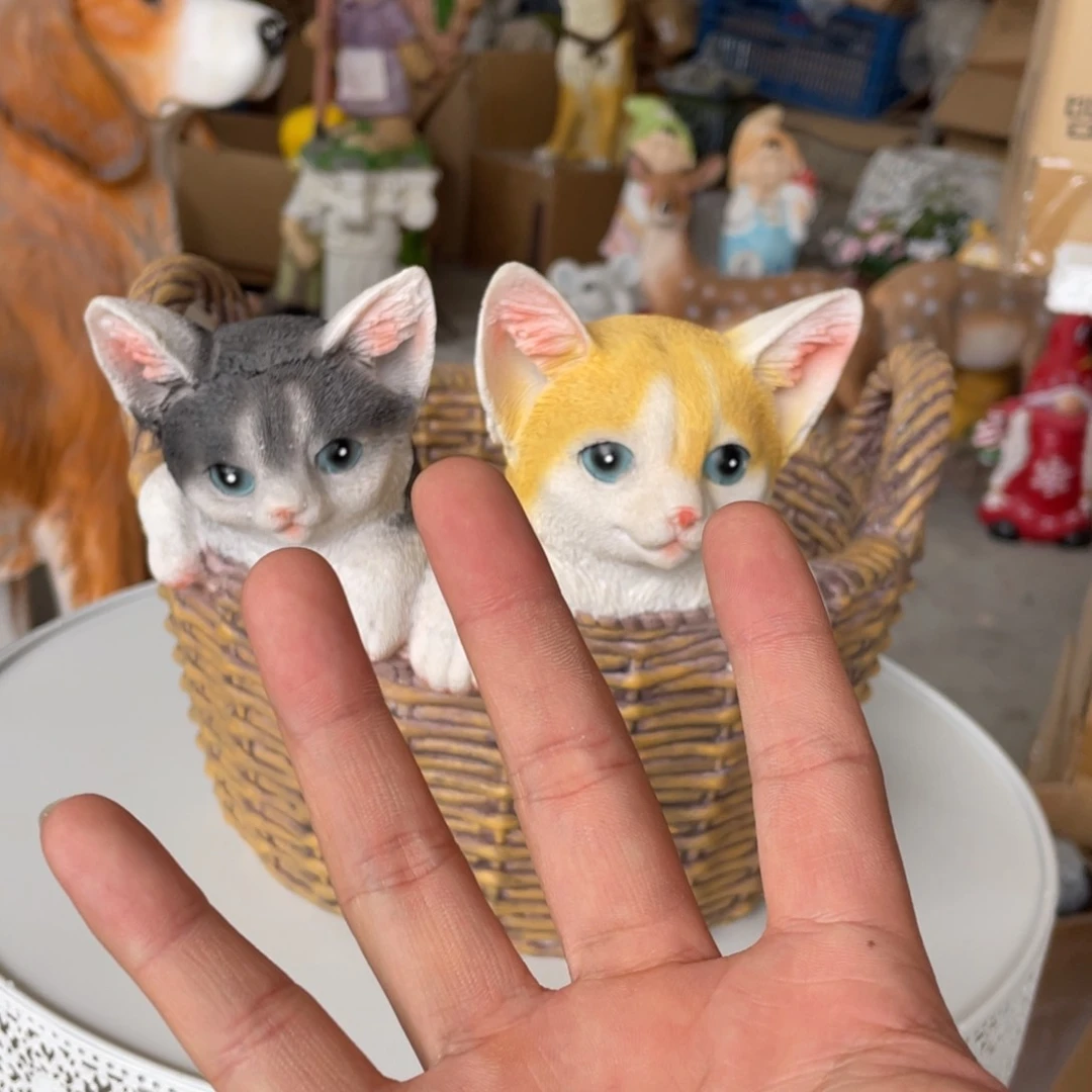 【闪购商品】树脂双猫花篮摆件