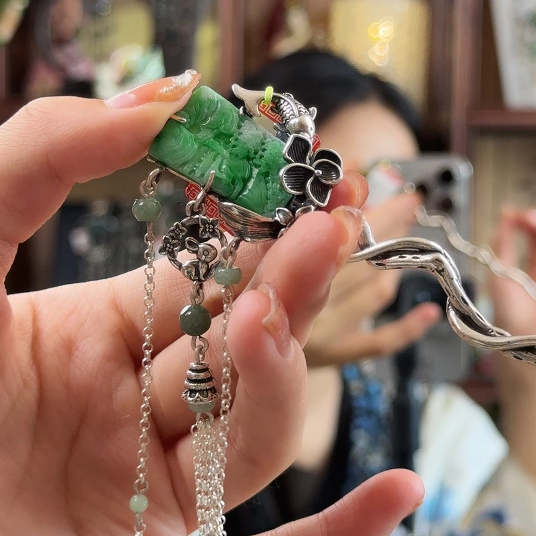 翡翠银S925镶嵌发饰