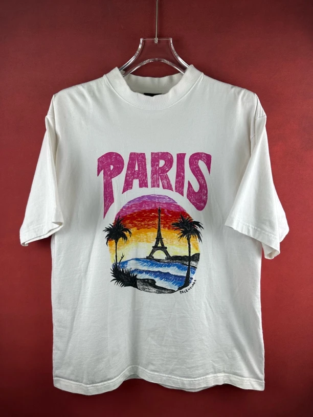 99新 Balenciaga/巴黎世家 日落铁塔印花T恤/xs码/R0086