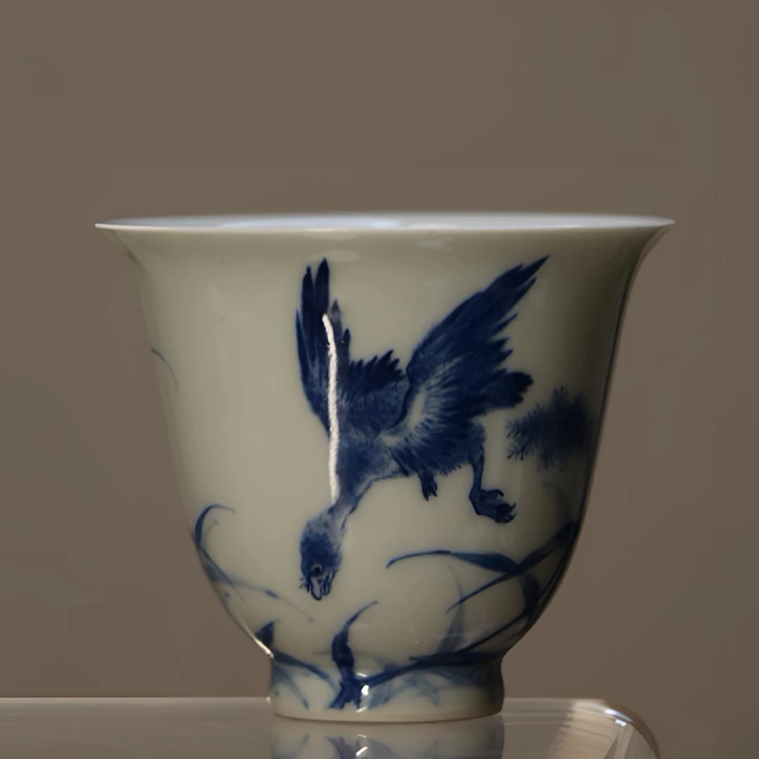 景德镇青花单翠杯陶瓷茶杯白瓷青花瓷茶具花纹品茗杯杯子单杯高档