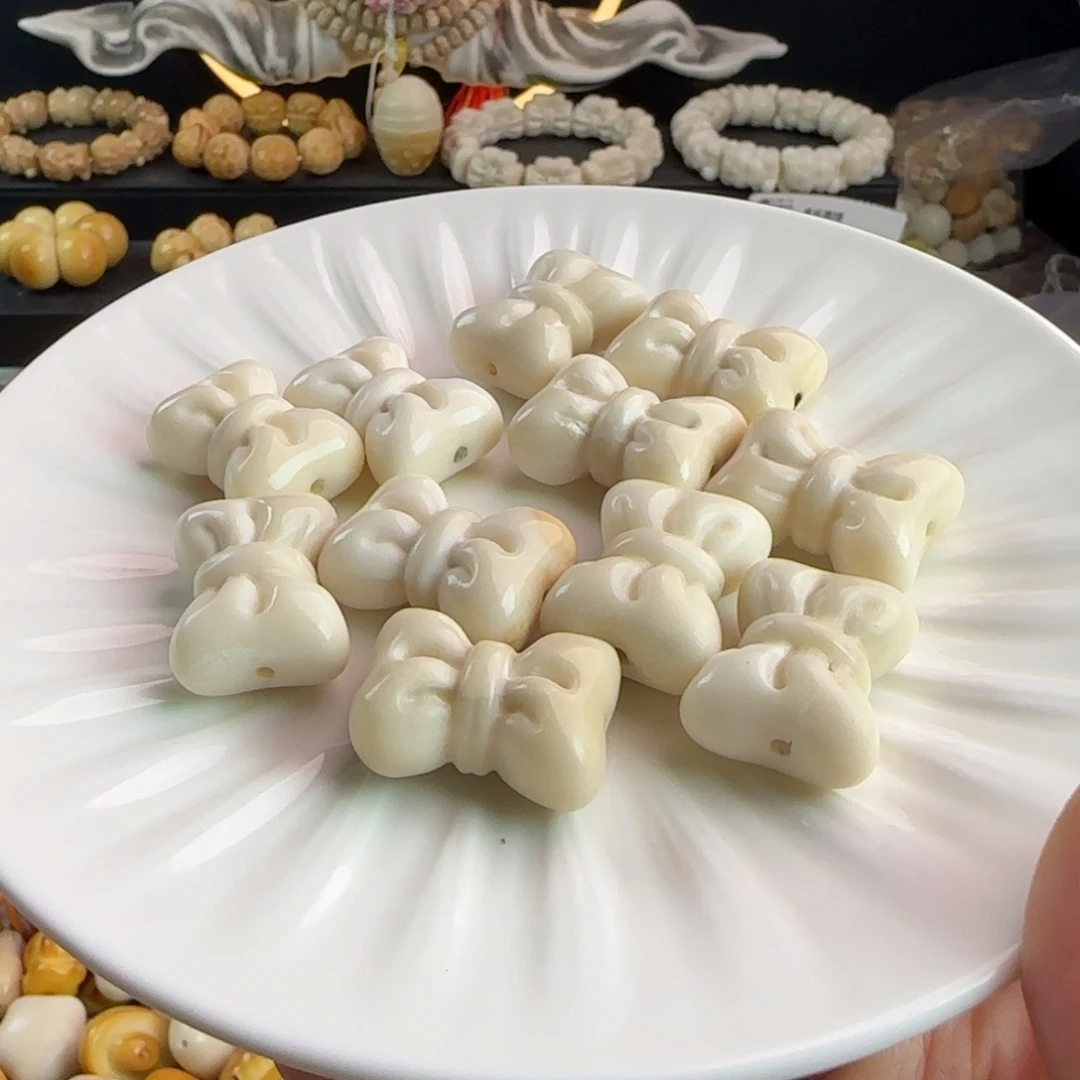 手串菩提根/象牙果微瑕牙果卡26白色蝴蝶结5颗