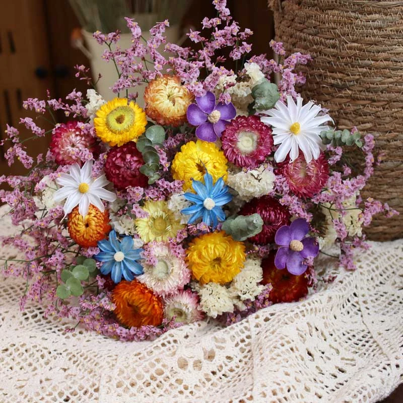 太阳花麦秆菊水晶花满天星天然植物风干真花干花花束可作家居摆件
