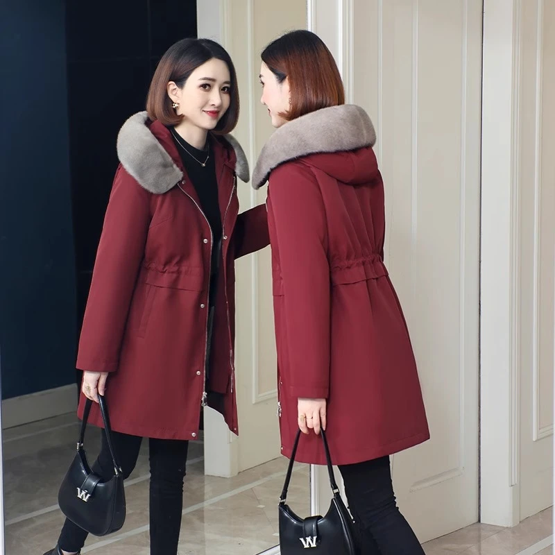 派克服女中长款2025冬季新款海宁皮草外套活里活面可拆卸兔毛内胆