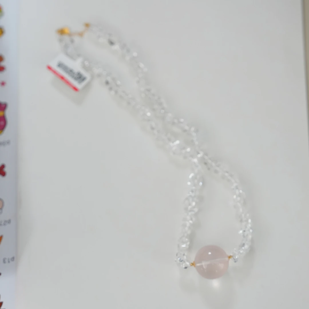 白水晶粉水晶项链18K金