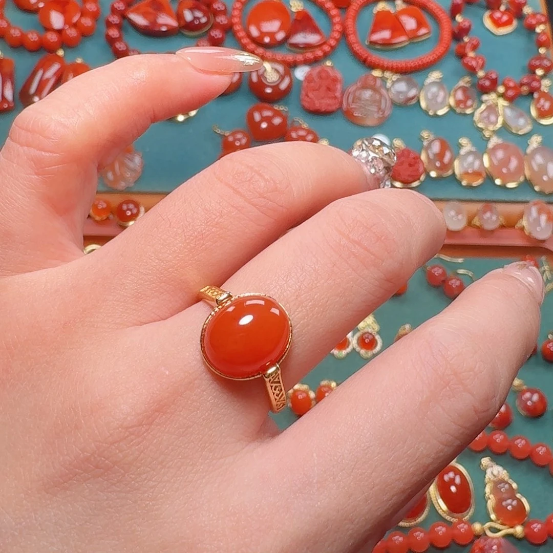 南红玛瑙银S925镶嵌戒指