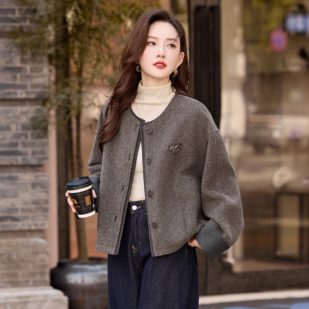 短外套小香风千金风宽松型洋气短款秋冬毛呢外套女小个子呢子大衣