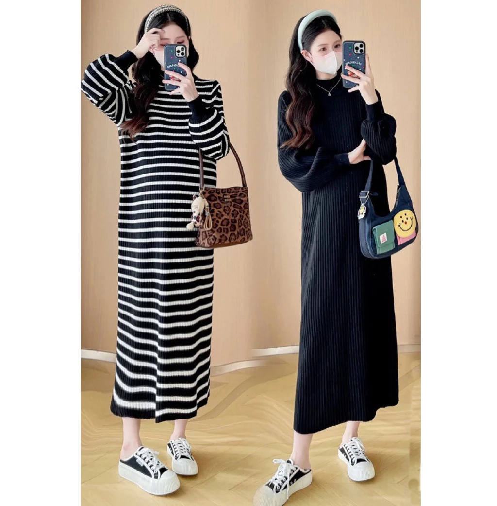 秋冬加厚连衣裙孕妇高弹百搭显瘦加长毛衣连衣裙 2025秋冬新款