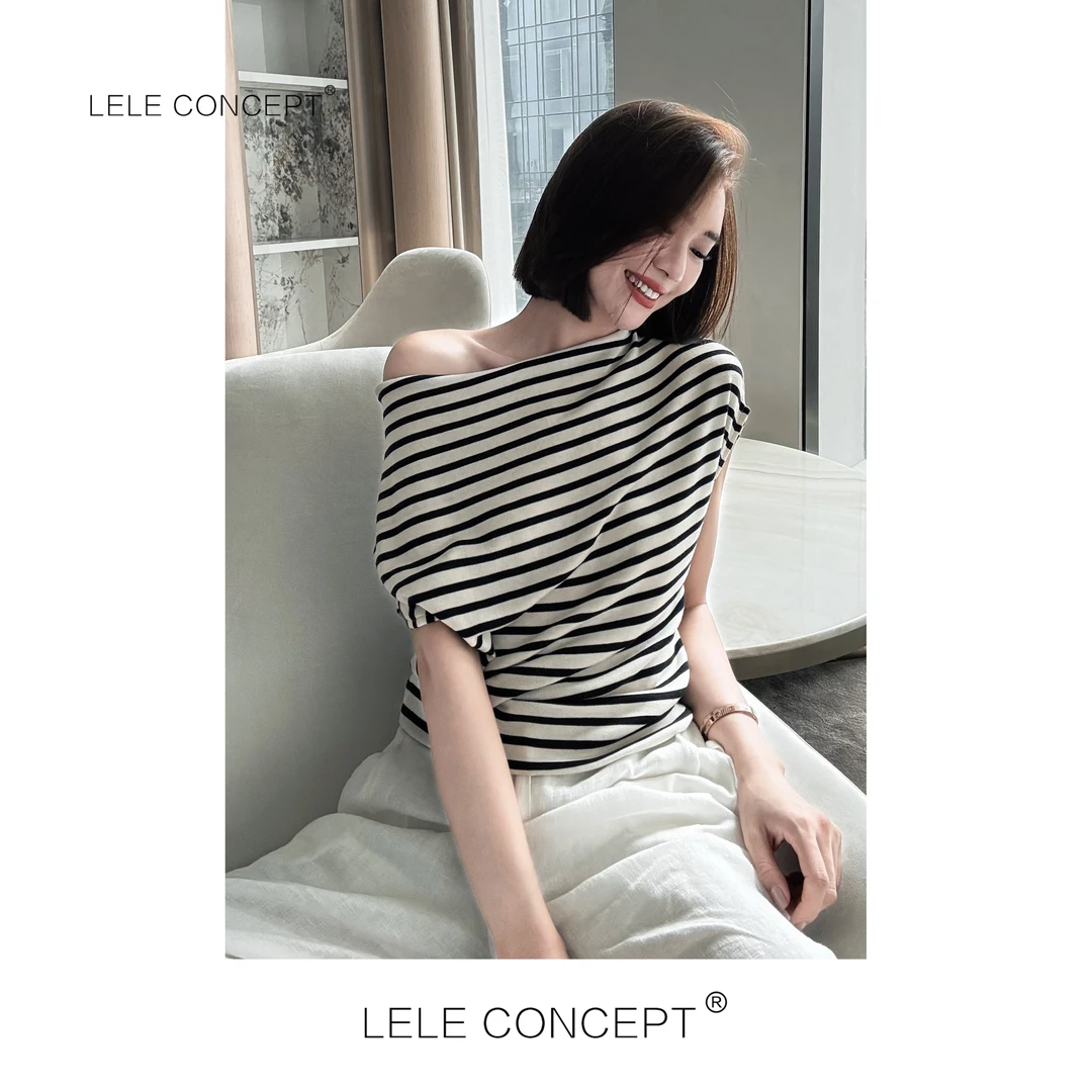 LELE CONCEPT丨「丽」都市时装休闲气质款条纹半袖上衣S1162