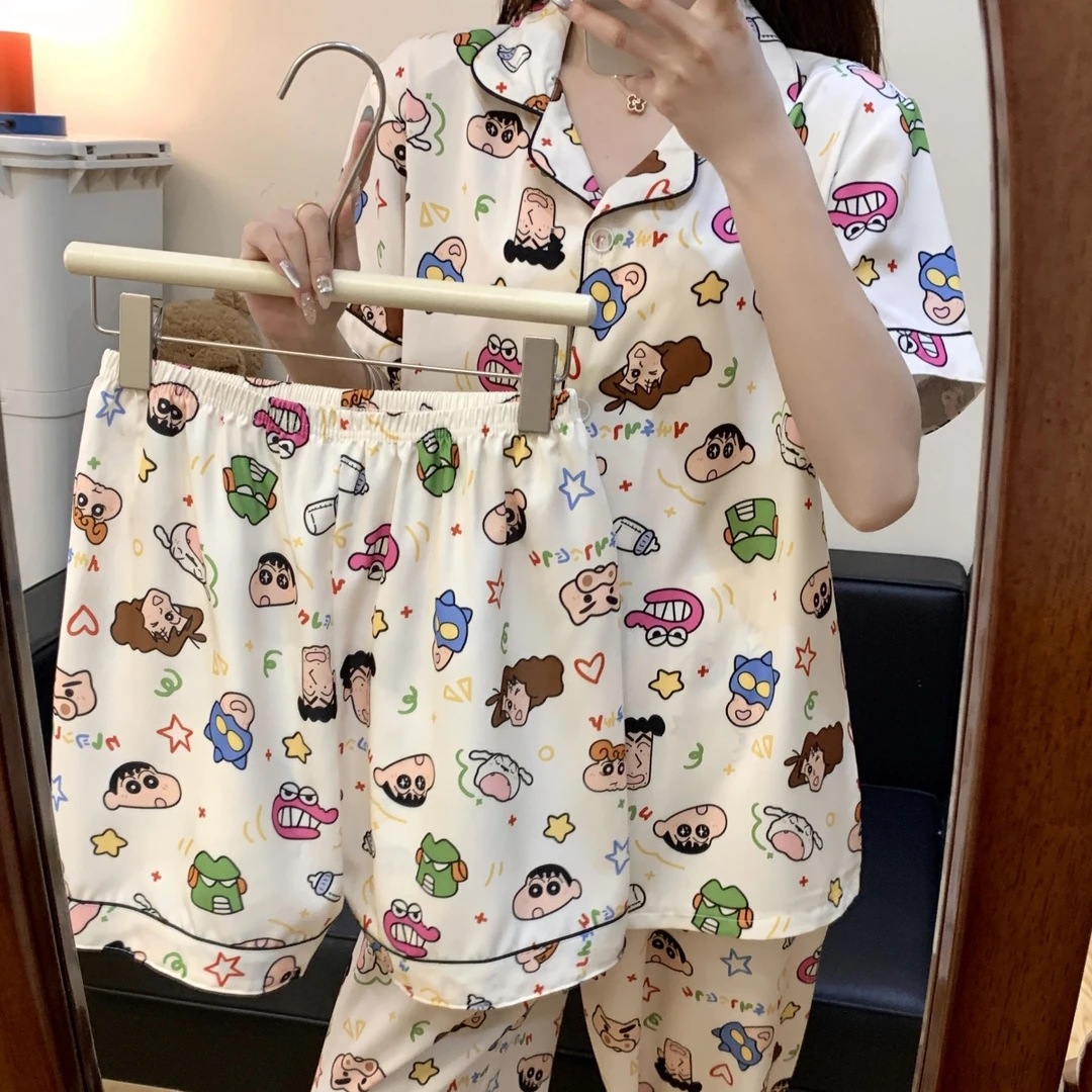 【小新三件套】新款爆款软冰丝短袖长裤短裤时尚舒适冰丝家居服套装