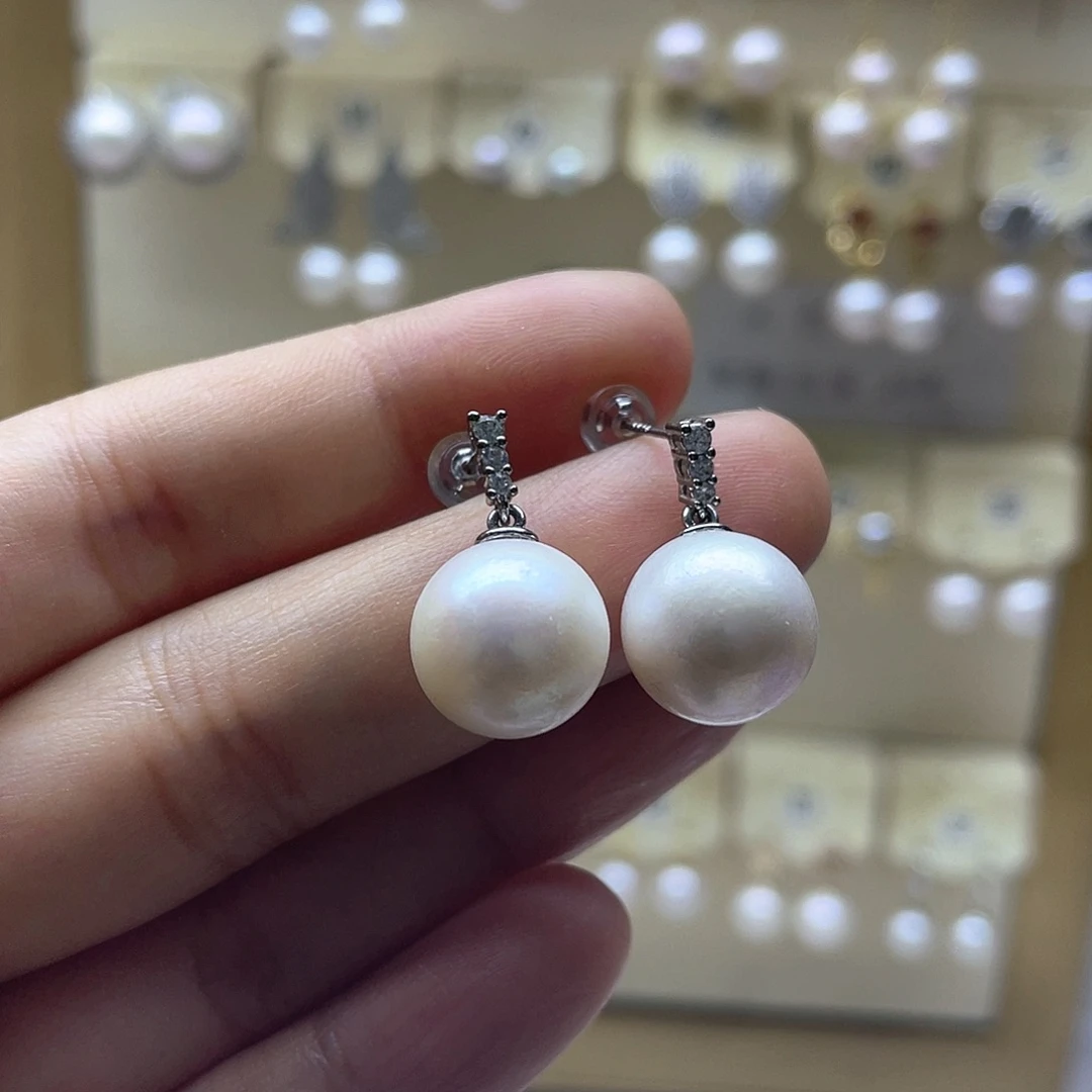 淡水珍珠银S925镶嵌耳饰
