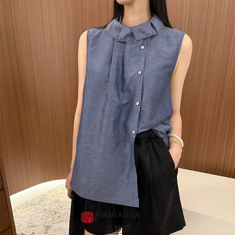品妙家【冰淇淋】桑蚕丝亚麻夏季上衣显瘦气质百搭文艺无袖背心女士