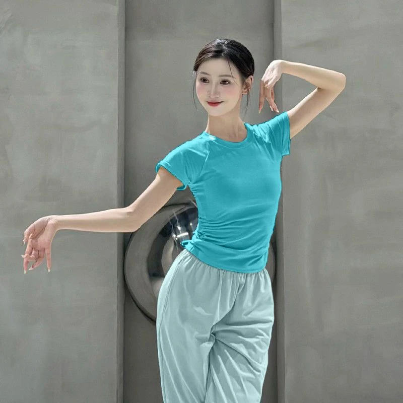 古典舞舞蹈服女成人圆领短袖上衣形体练功服中国民族舞练功服显瘦