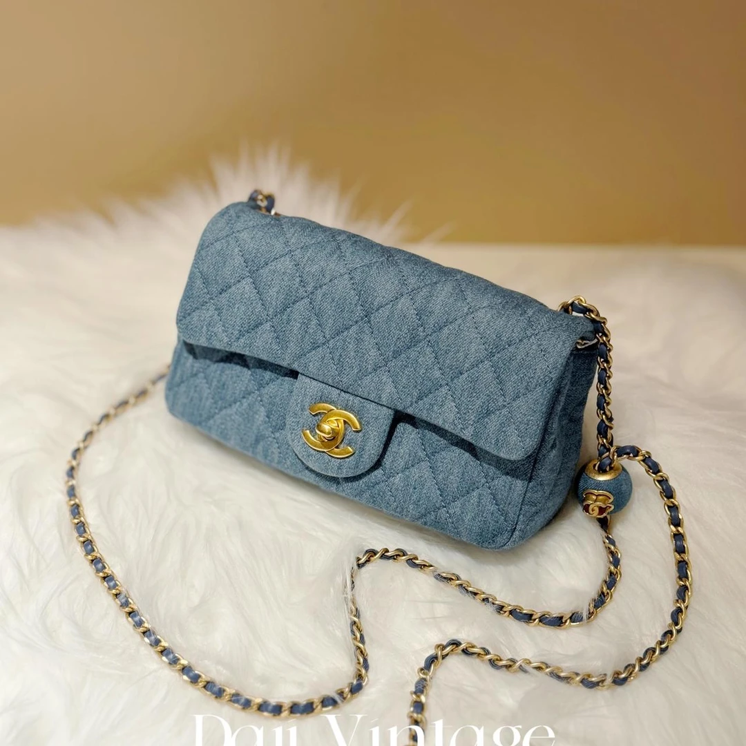 99新 Chanel/香奈儿 大吉中古/Chanel香奈儿丹宁金球大mini斜挎包