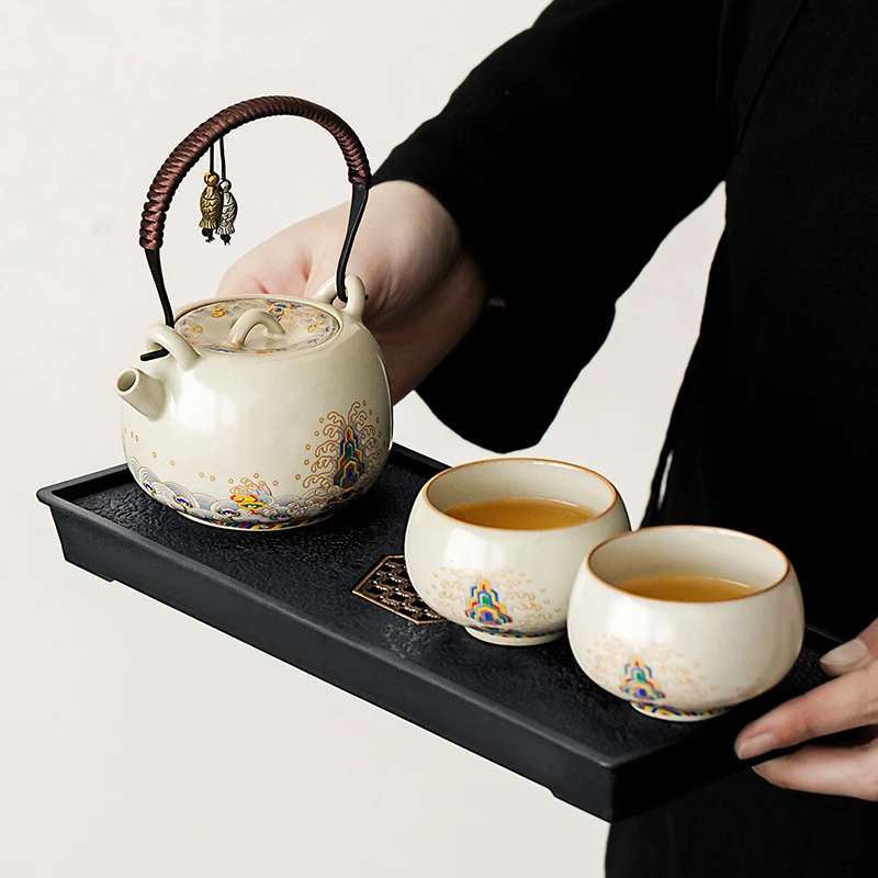 唐仙汝窑喝茶小套装家用宿舍小型一壶两杯二人茶具茶盘一整套泡茶