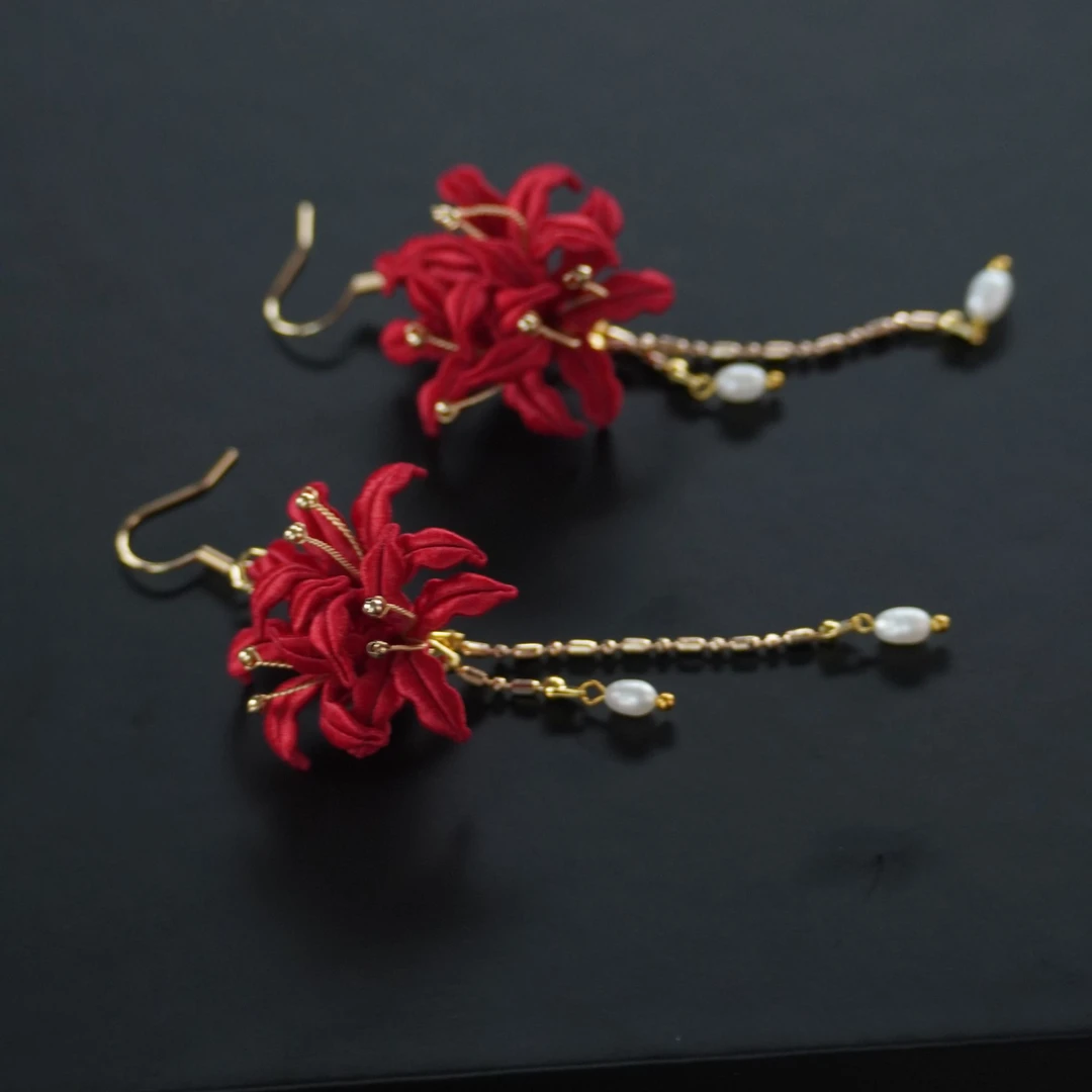 雍红彼岸花耳环耳饰百搭大气华贵非遗缠花古典中国风