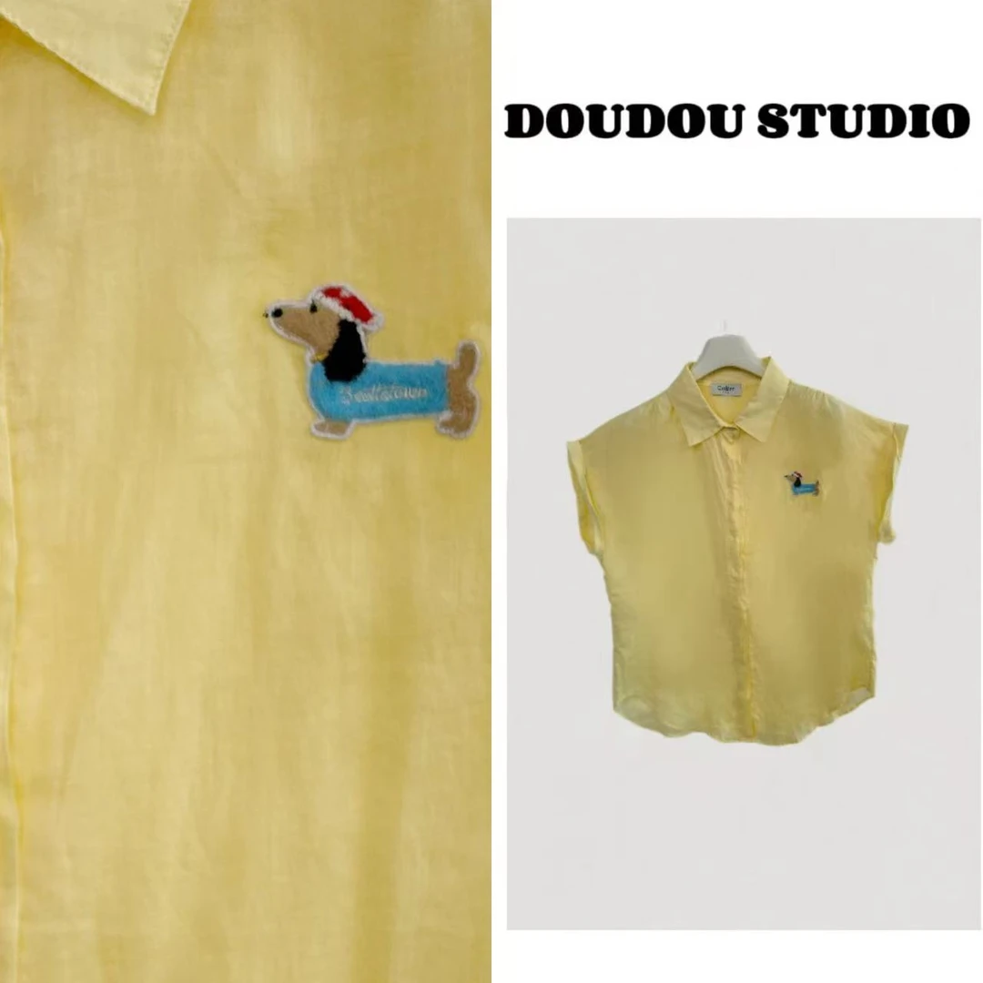 【兜兜】腊肠狗 春夏新款小刺绣薄款宽松POLO领衬衫 井9719A