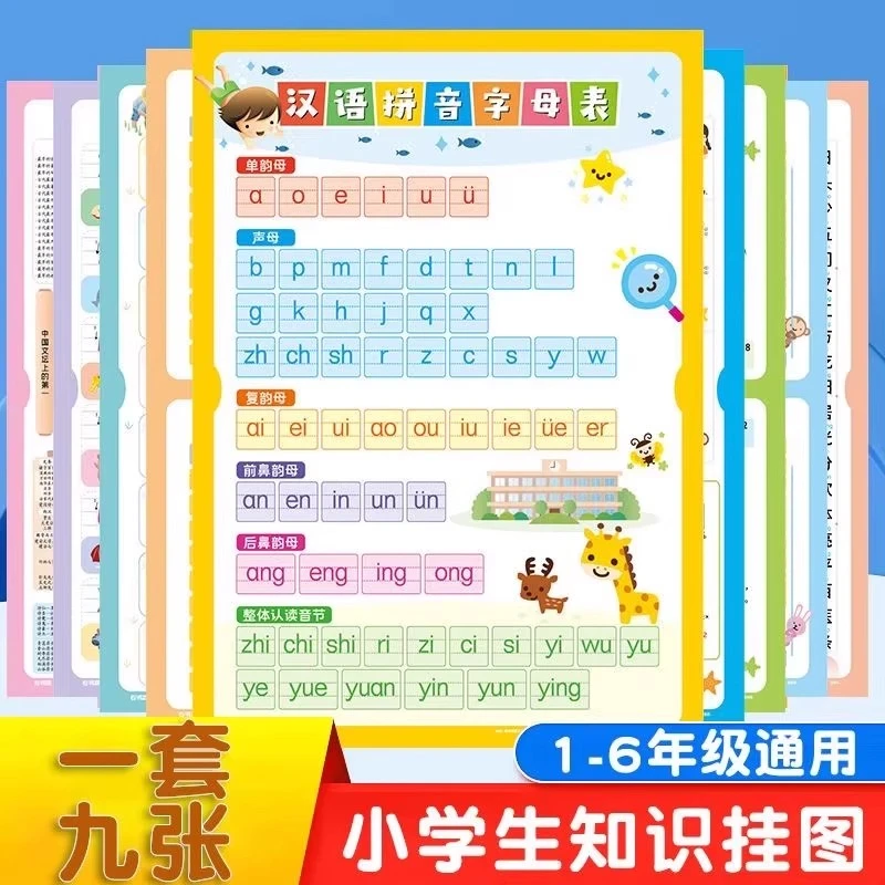 幼小衔接知识挂图九张数学语文英语早教墙贴高清幼儿小学通用学习