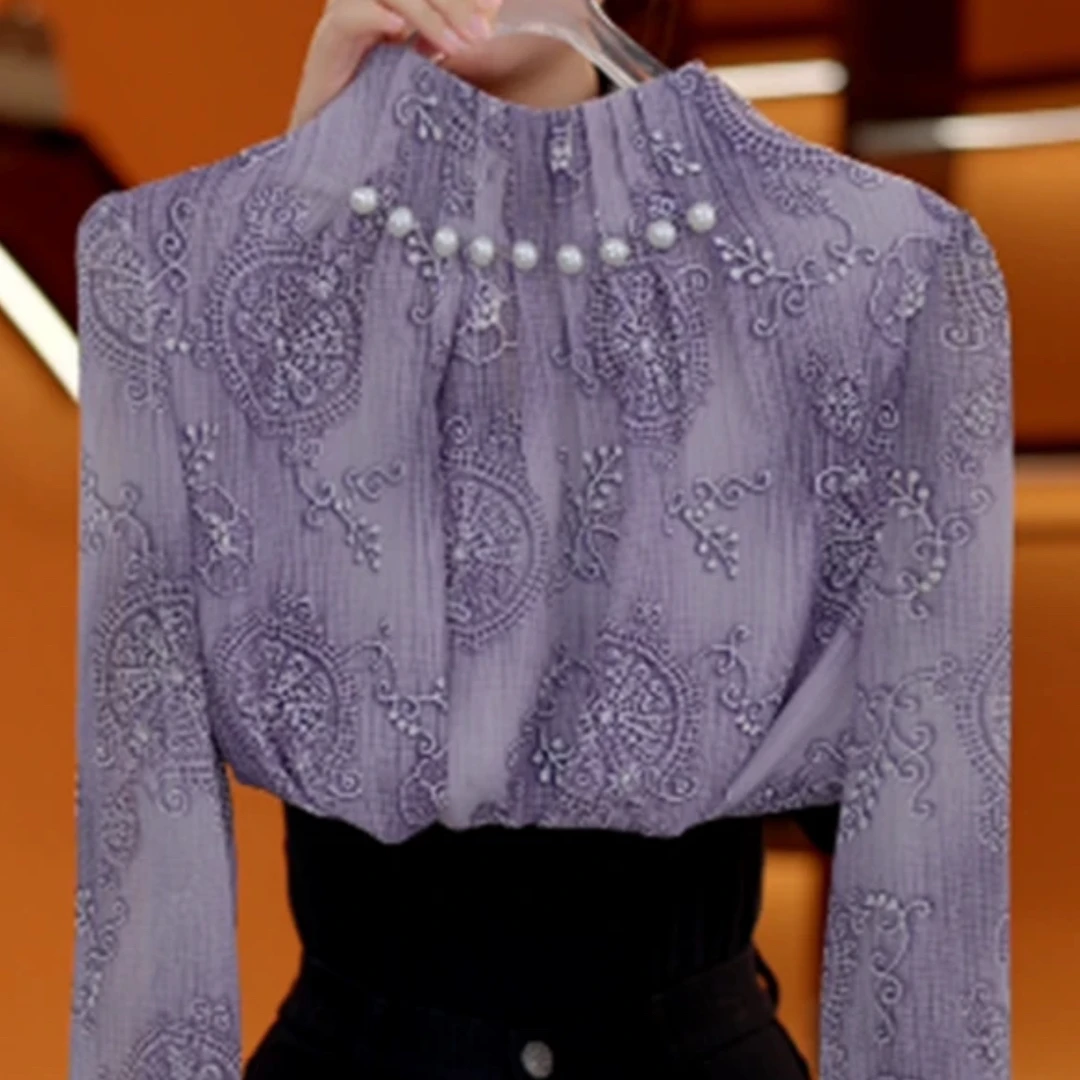 627-新款原版正品春夏季时尚洋气衬衫百搭减龄钉珠女装衬衫