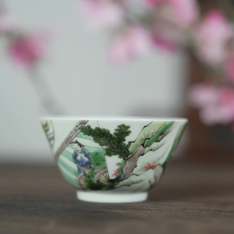 【墨舍名窑】快雪时晴古彩人物撇口杯-西厢记（kxsq12）手绘主人杯