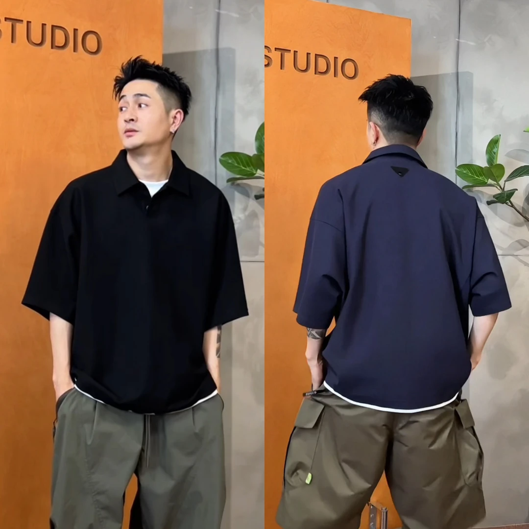 纯色简约宽松型情侣休闲百搭短袖蝙蝠袖常规T恤polo简约上衣日系