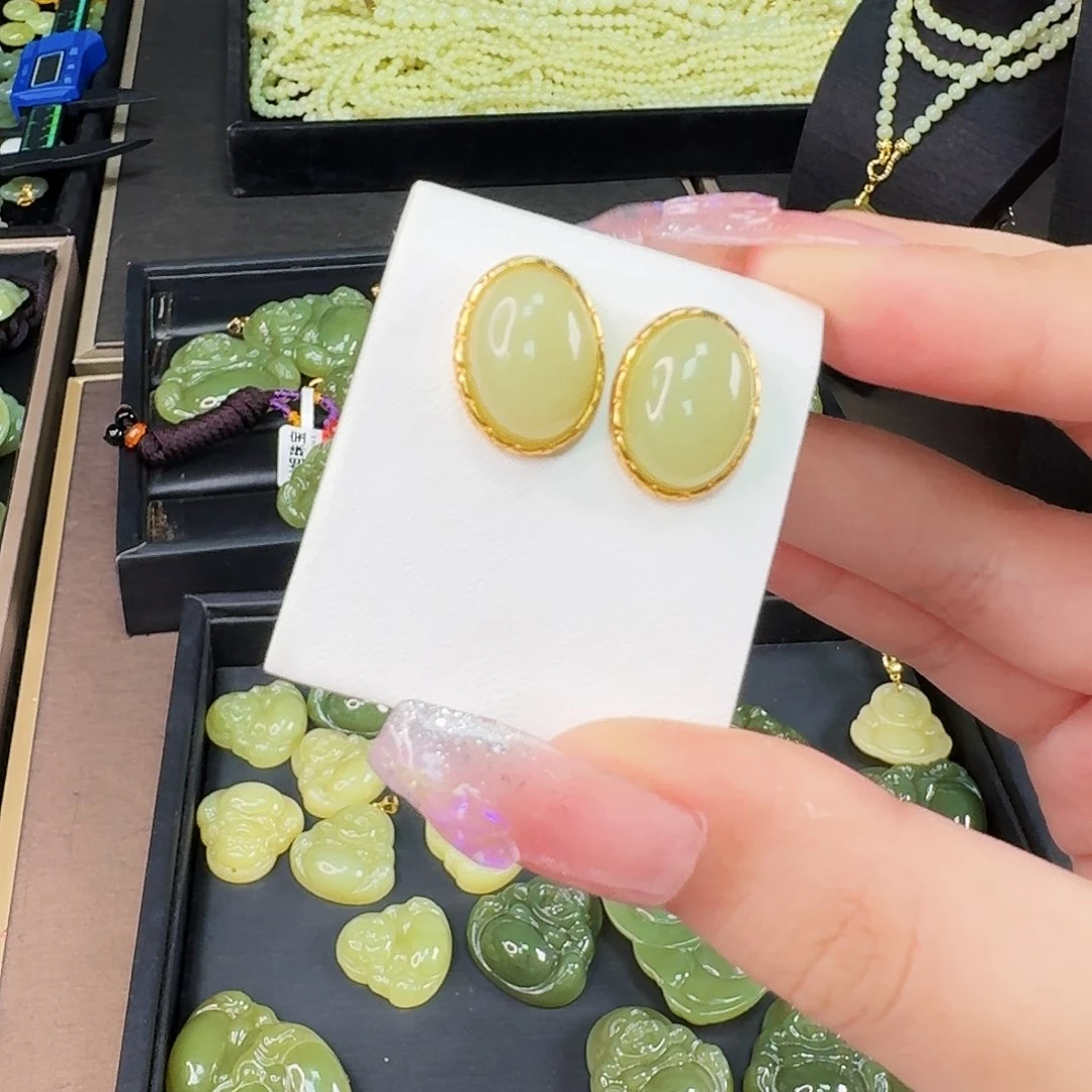 和田玉银S925镶嵌颈饰黄口耳钉卡16 12