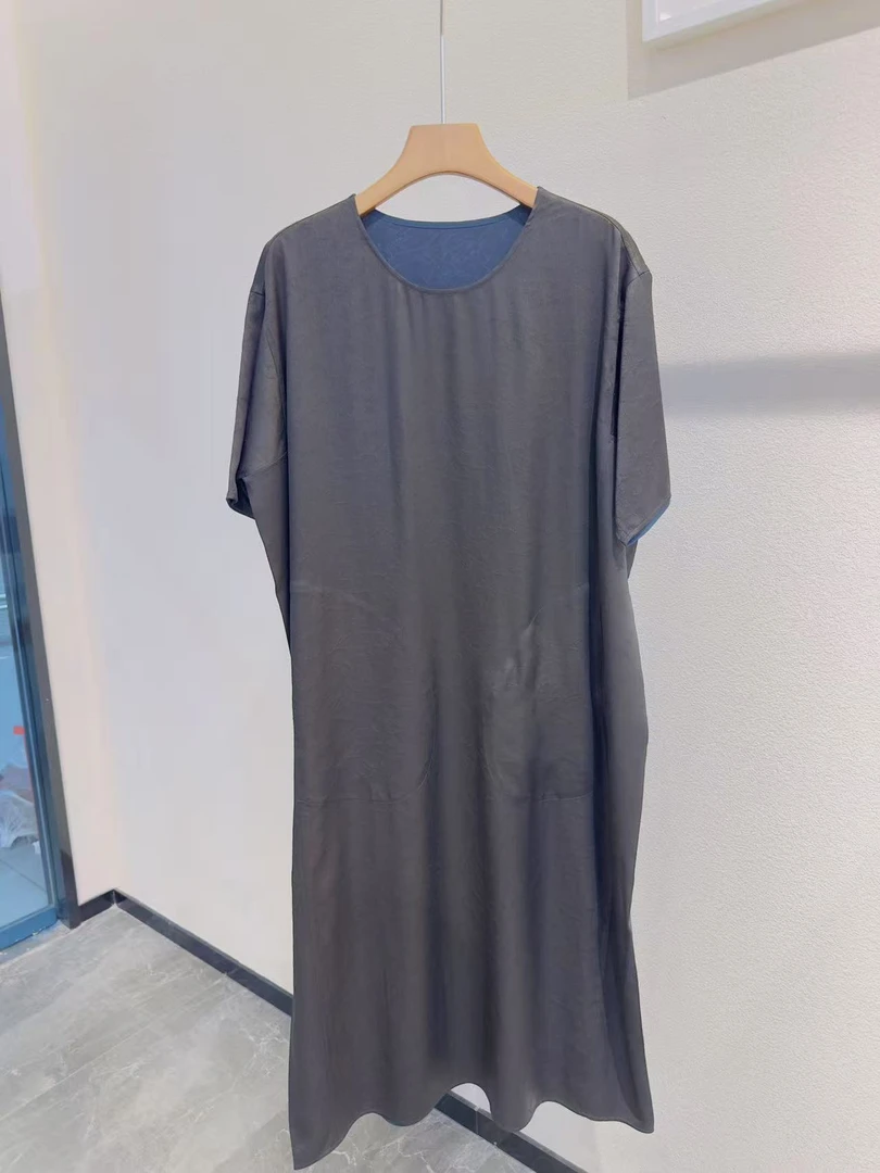 重磅顺纡提花香云纱双面穿短袖连衣裙1578