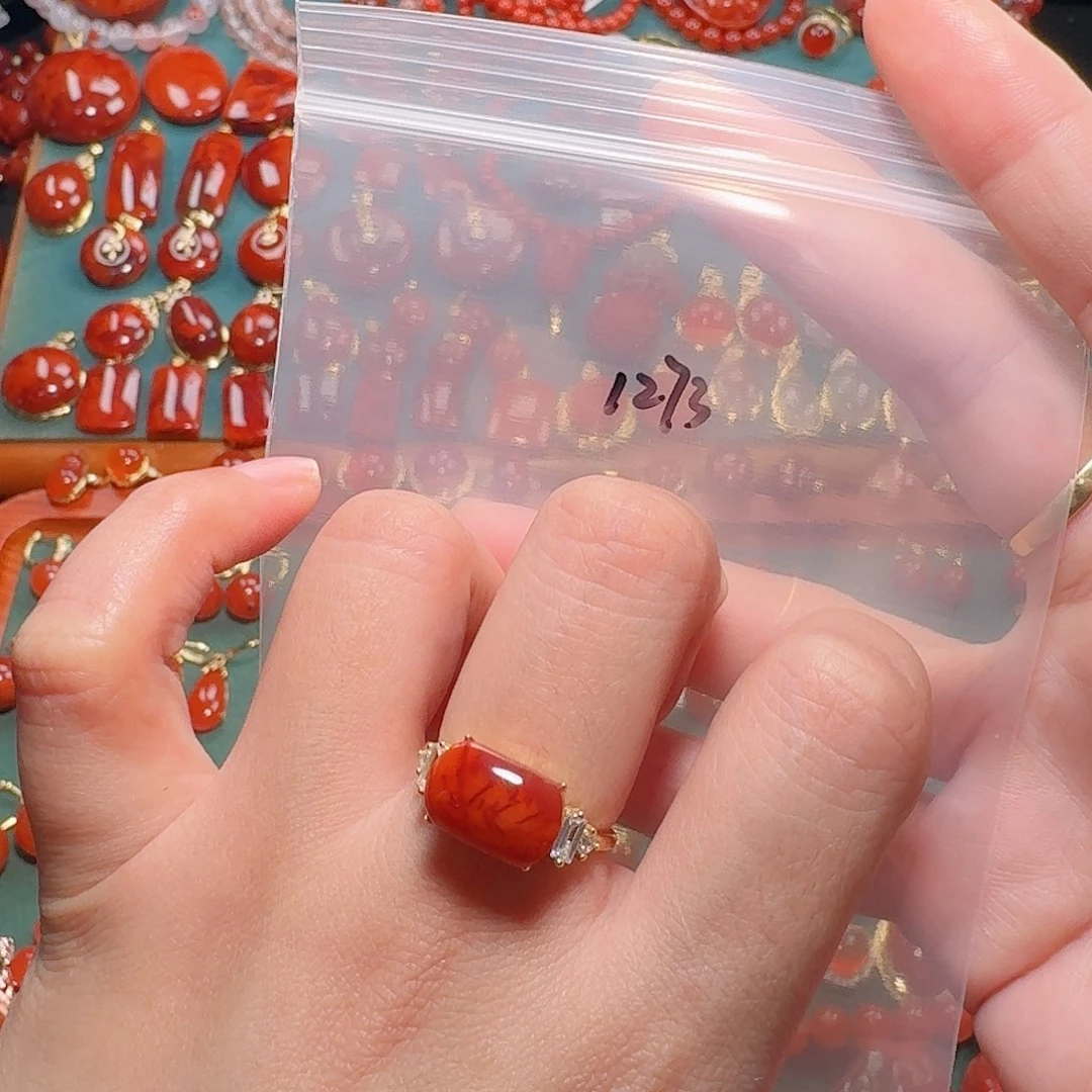 南红玛瑙银S925镶嵌戒指