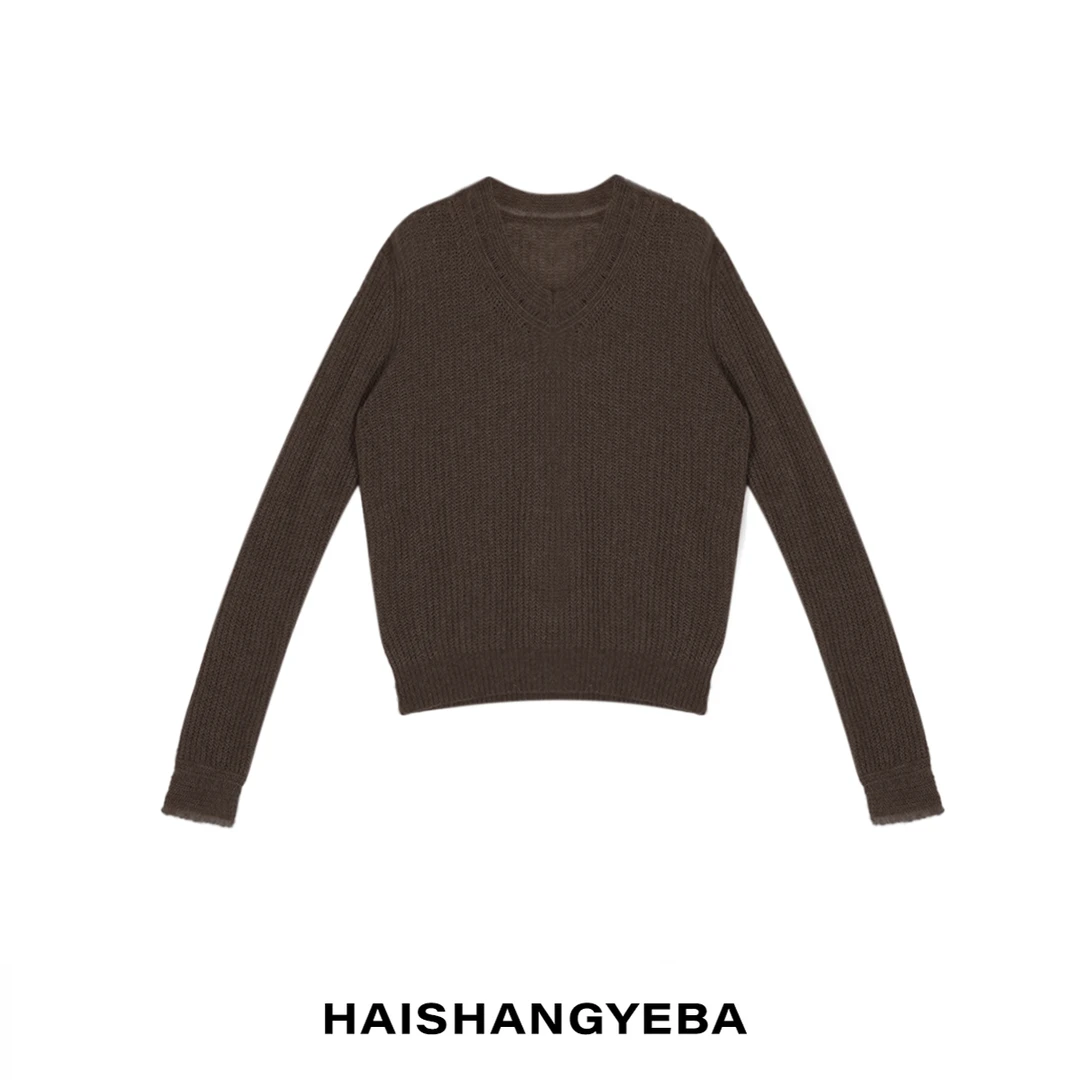 【海上叶爸】新款2024秋冬百搭羊绒宽松V领长袖针织衫