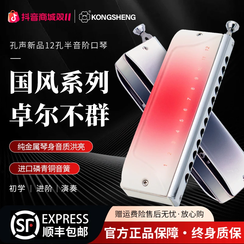 孔声国风渐变盖板12孔半音阶口琴成人用新手初学进阶专业演奏乐器