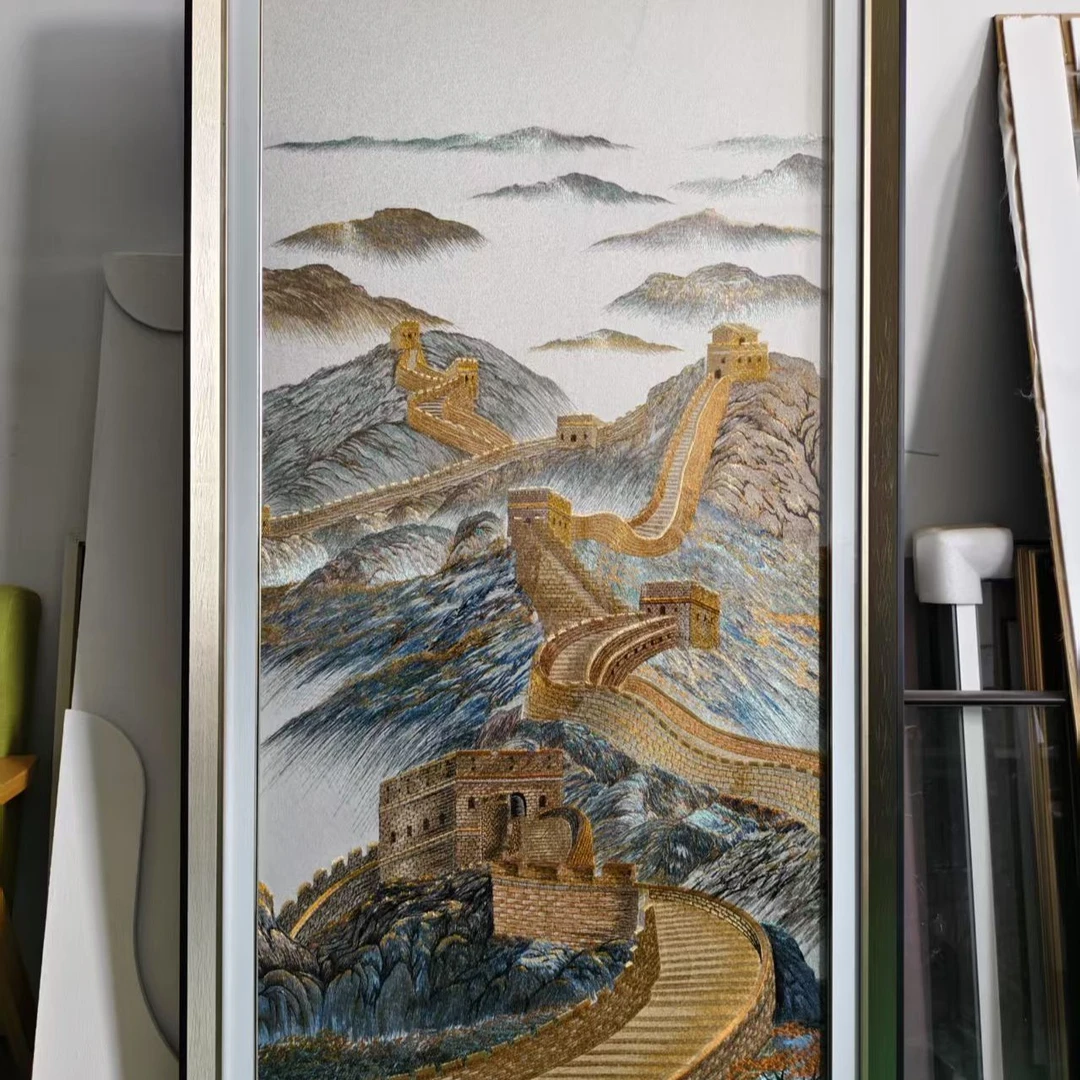 249万里长城中式靠山办公室客厅装饰画刺绣玄关过道走廊竖版80160