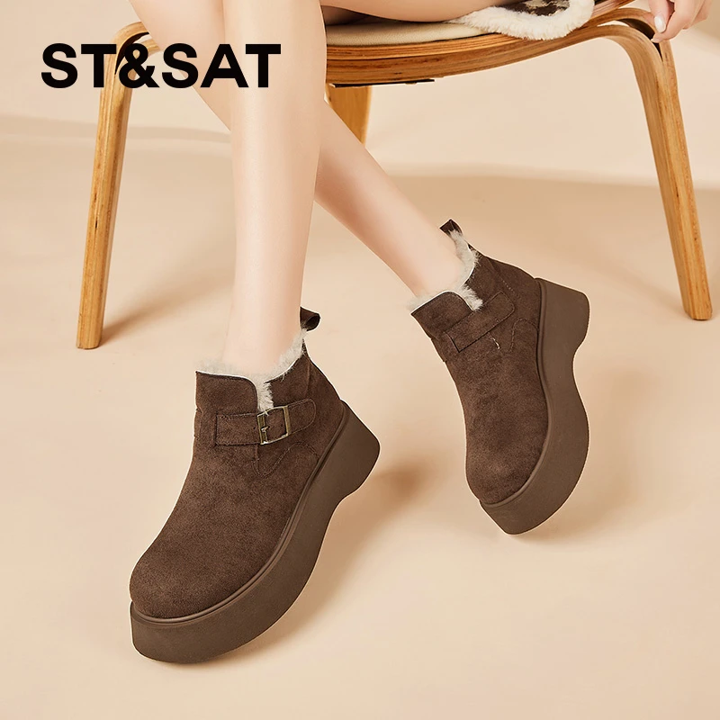 星期六舒适加绒雪地靴冬季秋冬修面皮时尚厚底圆头加厚保暖靴子