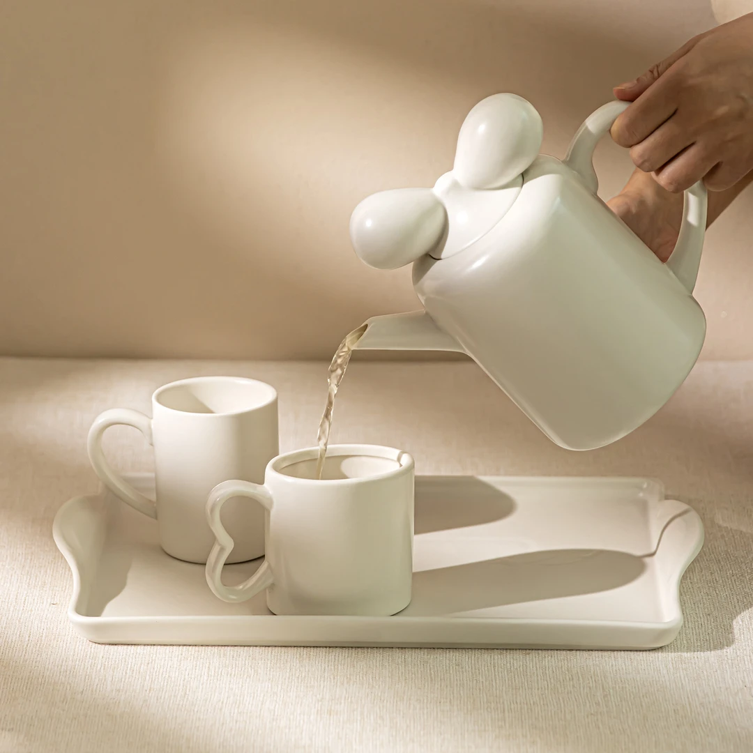 YE HOME 法式蝴蝶结陶瓷水具套装纯色水壶马克杯高级感下午茶茶具