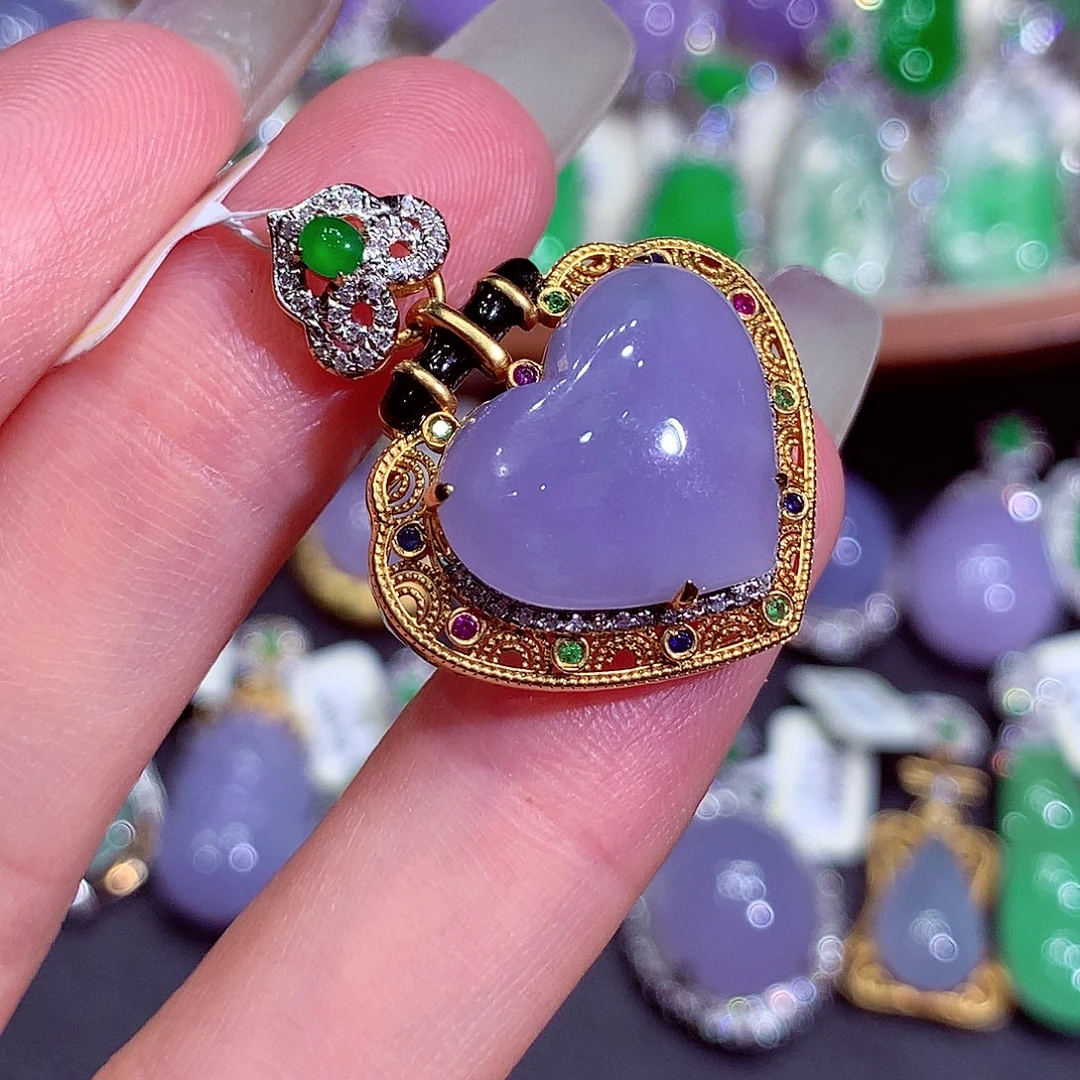 翡翠18K金镶嵌吊坠(不含链)