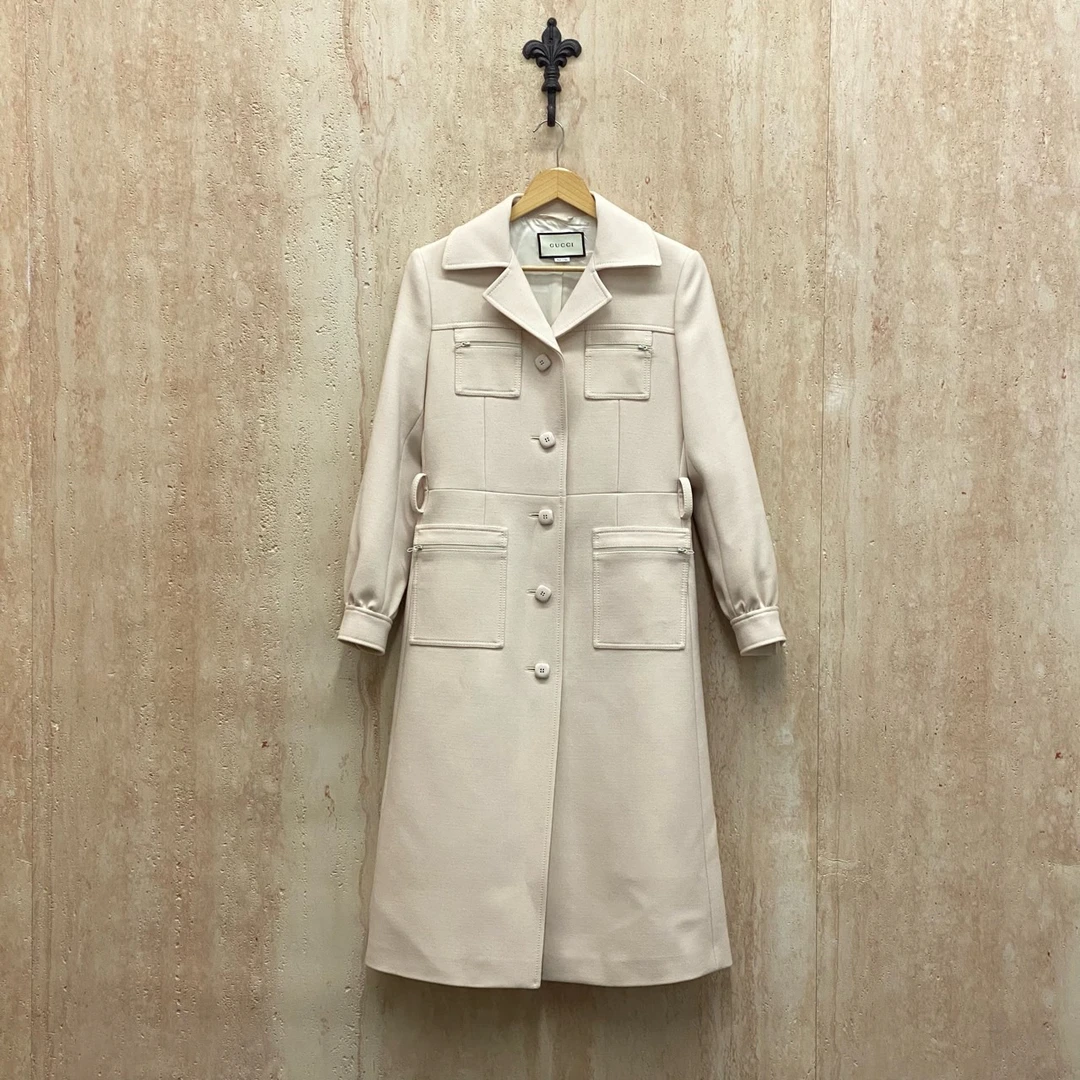 99新 GUCCI/古驰 Gucci 米白色双G腰带大衣/40码/99新/31531