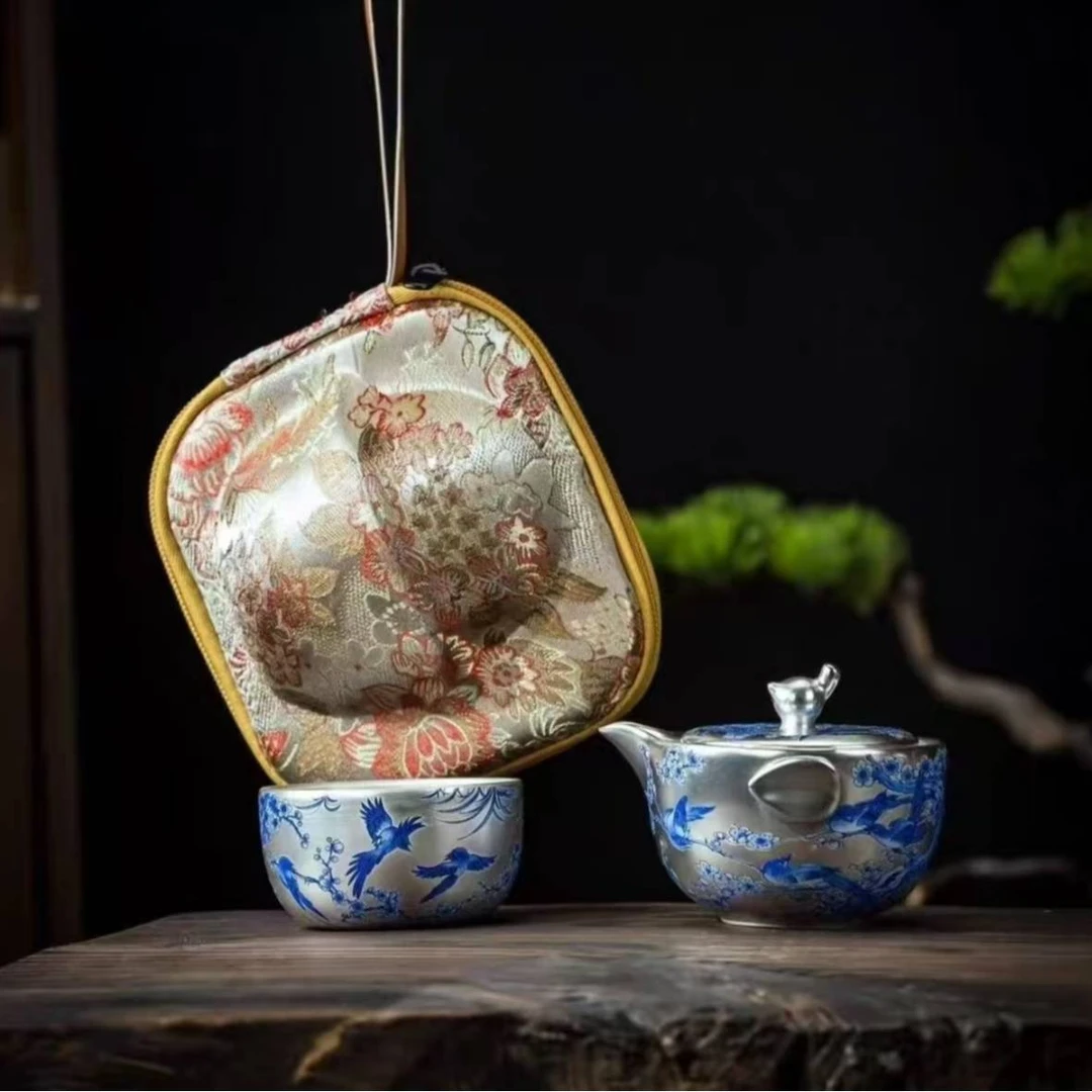 银手抓壶【皇杰造物】周鸿杰【喜上眉梢】手抓壶-1壶1杯C0952鎏银