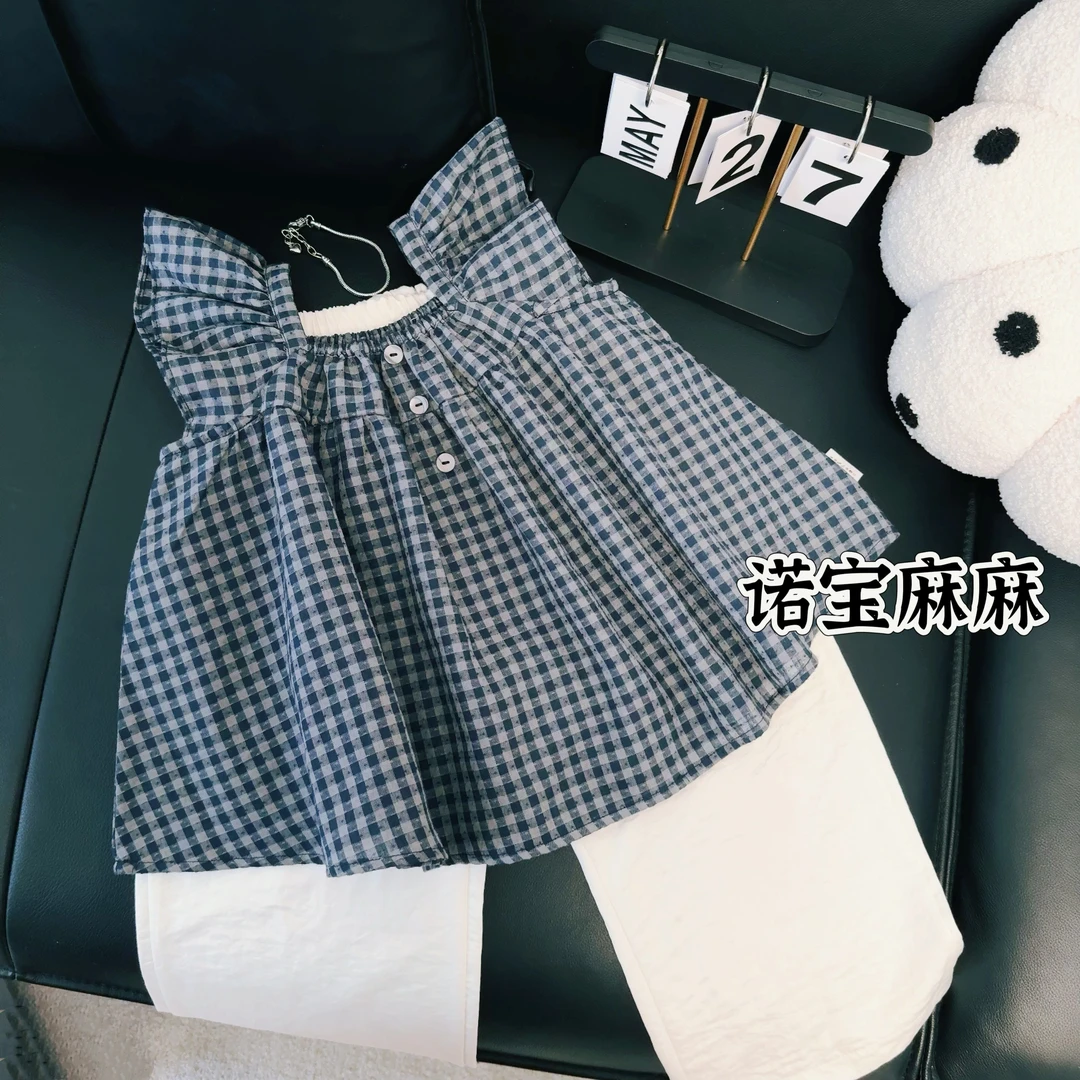 【娃娃衫】2025新款夏季女童格子娃娃衫亲子装韩系洋气舒适宽松百搭