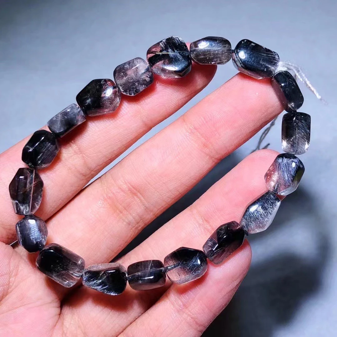 天然高货黑银钛满矿满黑随形手链