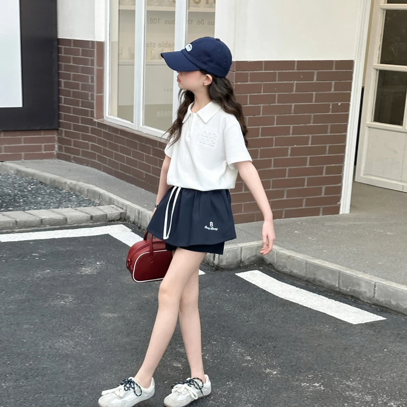 2025女童POLO衫短裤套装时尚休闲两件套夏季洋气个性简约潮流韩版