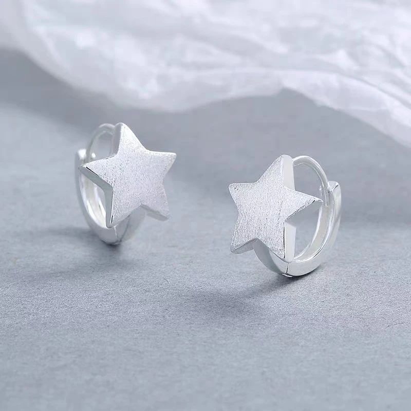 足银耳饰   足银【拉丝星星耳扣】时尚磨砂款