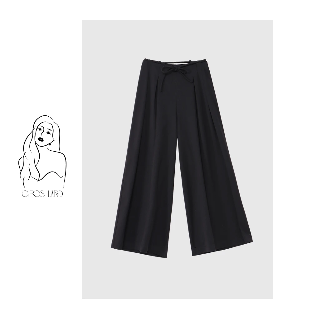 多肉宝贝【梨形/H型穿】绑带西装阔腿裤女高腰垂感拖地裤B25019