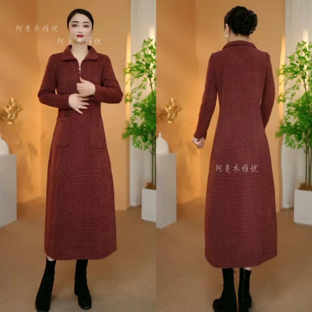 【衣雅严选】8222-2576#新款加厚宽松大版显瘦遮肉优雅连衣裙