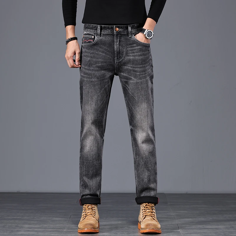 秋冬季男士牛仔裤男黑灰色大牛经典百搭修身小直筒大码男装