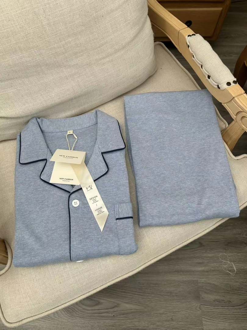 纯棉针织家居服-L202蔚蓝色（男款） 亲肤舒适