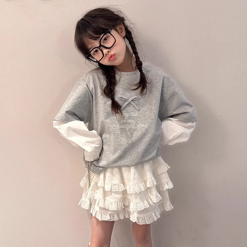 女童短裙套装春装2025新款儿童女孩白色蛋糕裙女大童韩系穿搭裙子