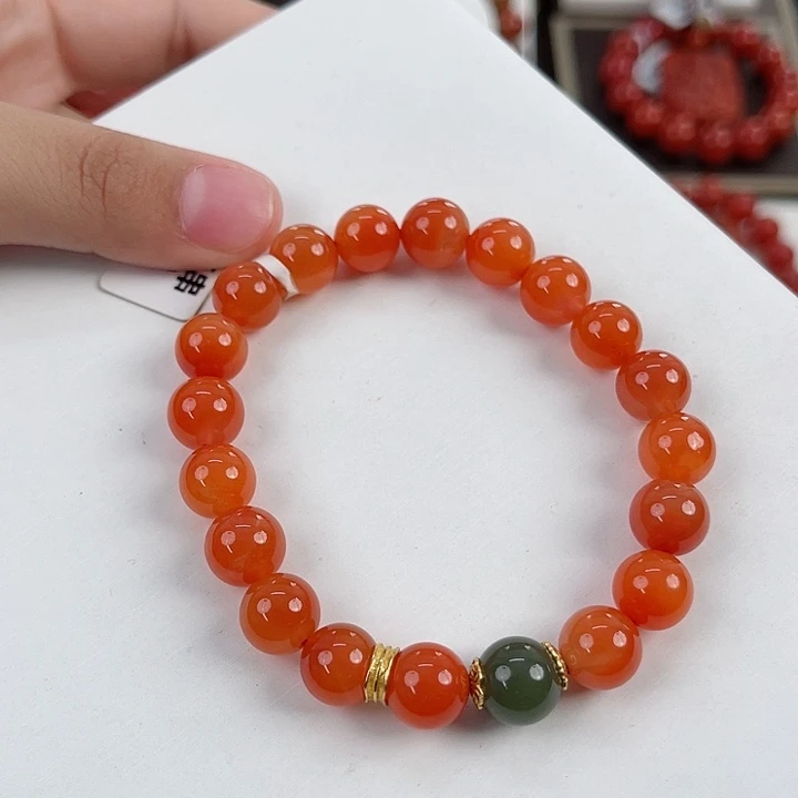 银S925镶嵌保山滴水洞DIY圆珠单圈9mm南红玛瑙