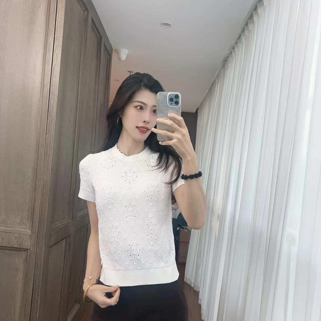 95新 Chanel/香奈儿 麦殿/针织衫短袖白色38码/241219CTTXT10